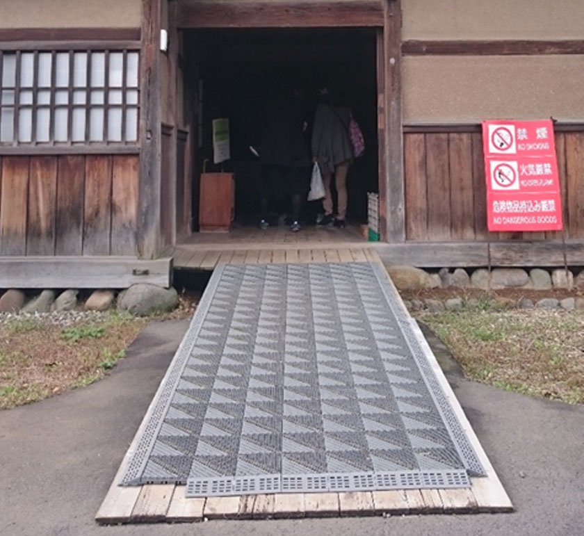 Ramp up to a recreated historical barn in Hirosaki Apple Park