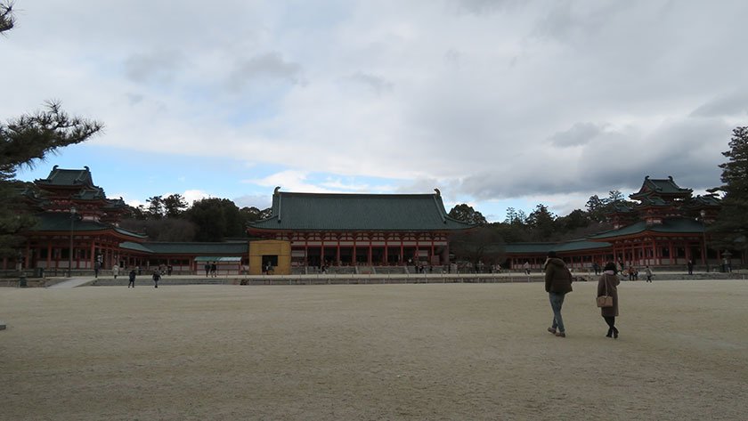 Large gravel courtyard of Heian Shrine