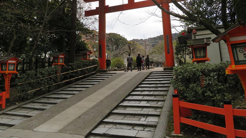 Steps and ramp at rear entrance of Yasaka Shrine