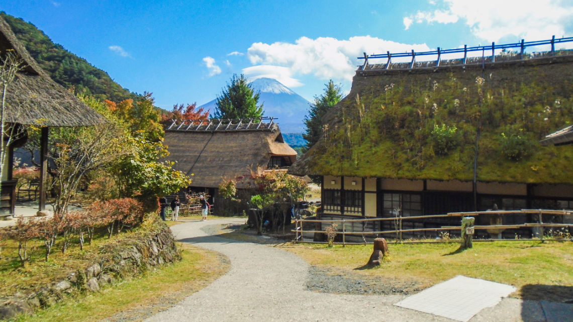 East side path, looking south at the village with Mt Fuji in the background