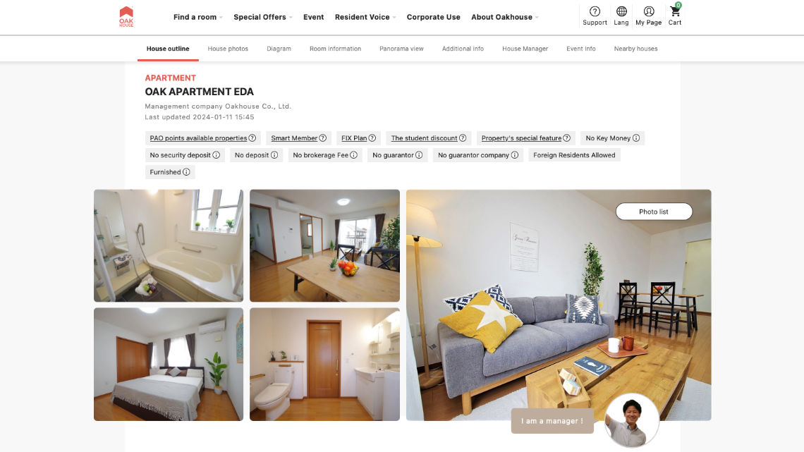 Screenshot of the Oak Apartments website