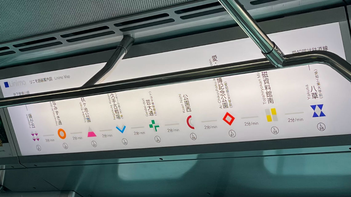 Station icons on the Linimo line